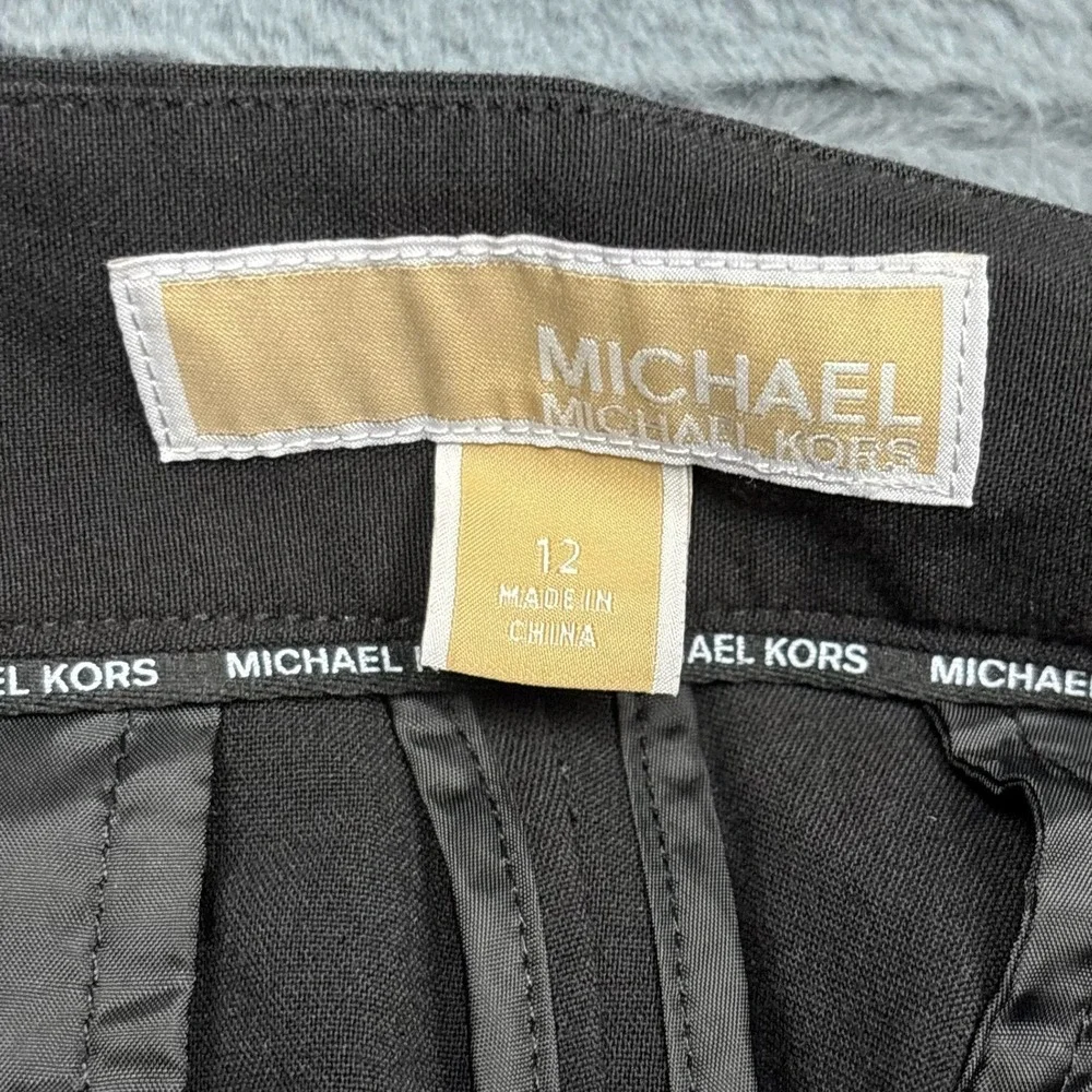 Michael Kors Womens Black Tailored Dress Pants Gold Hardware Size 12 Stretch